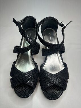 Alfani Black Snake-Embossed Strappy Heeled Sandals